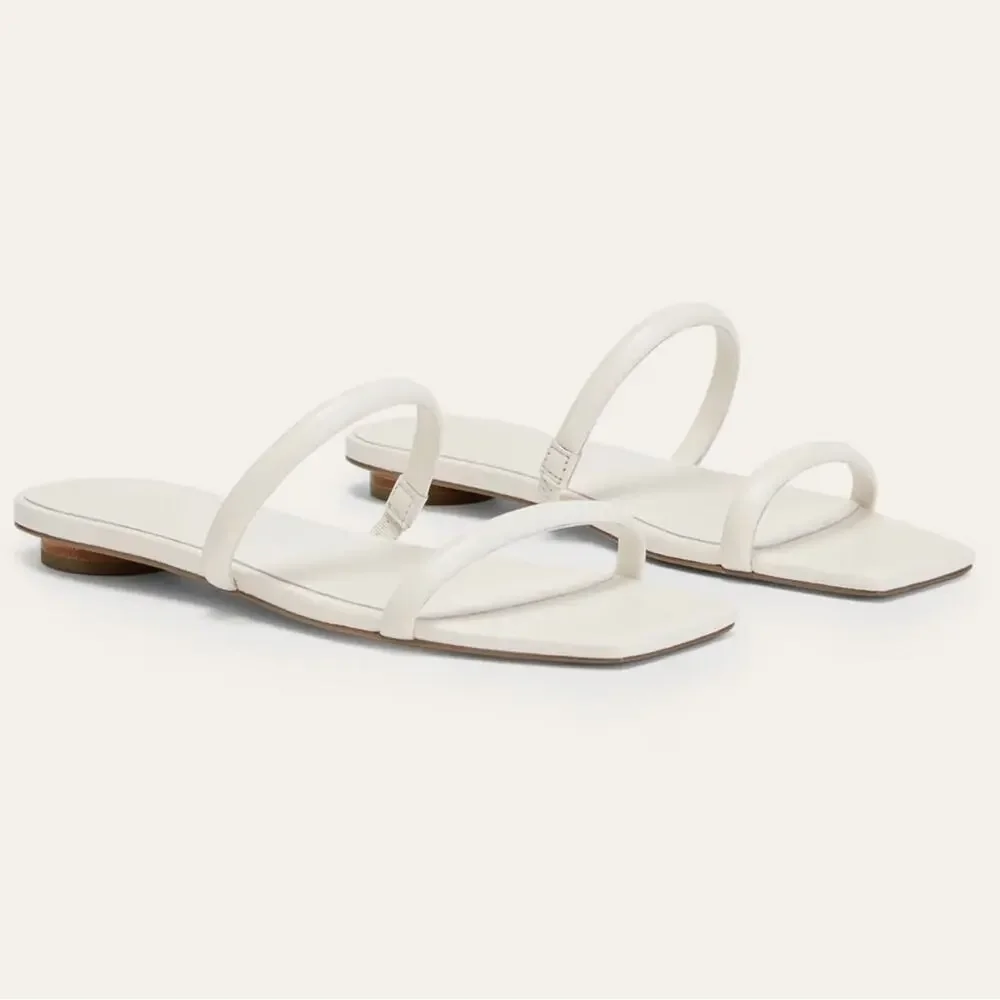 Everlane White Minimal Leather Sandals Sz 8 Square Toe Slide Shoes Sustainable - Picture 9 of 9